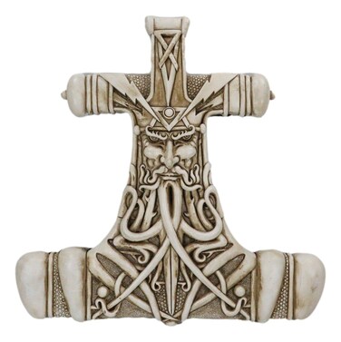 Ebros Gift North Mythology Son of Odin Thor Hammer Wall Decor Viking God Thor Bone Mjolnir Wall Decor Plaque Thunder Deity Ragnarok Prose Edda Avatar Figurine Collectible