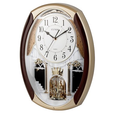 CUYOU Musical Motion Chime Wall Clock with Rotating Pendulum, Decorative Wall Clock, 18 Melodies, for Home, Hotel, Library or Church Decor.