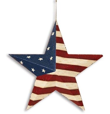 Patriotic Americana Star Wall Hanging - American Flag Barn Star - Hand Painted Metal - 12