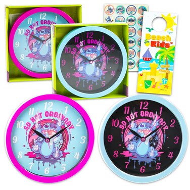 Lilo and Stitch Wall Clock Set- Room Decor Bundle with 2 Stitch 10&acirc;&euro; Wall Clocks, Plus Stickers and More   Stitch Bedroom Clocks