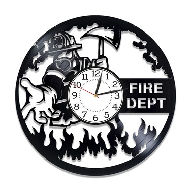 Kovides Fire Department Vinyl Clock 12 Inch for Man Profession Vinyl Record Wall Clock Firefighter Original Home Decor Fire Department Handmade Clock Profession Birthday Gift for Boy