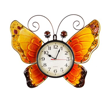 Evergreen Metal and Glass Shaped Wall Clock, Butterfly