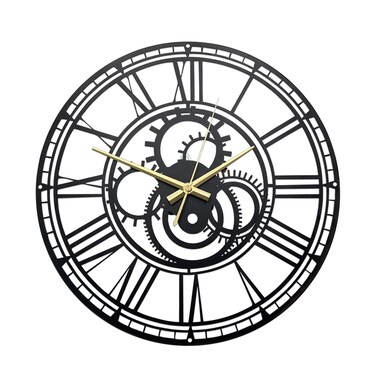 Ecqizer Steampunk Gear Clock with Matte Paint, Metal Industrial Wall Clock 13.5x13.5 Inch, Unique Wall Clocks for Living Room Decor, Steam Punk Decor for Home