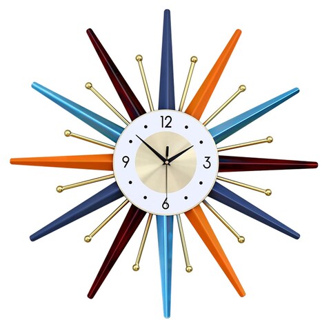 HYEIOL Large Wall Clock 22 Inch Mid Century Wall Clock Starburst Clock Non-Ticking Battery Operated Colorful Clock,Modern Home Decorations for Living Room Bedroom Kitchen Office,Wall Watch