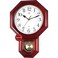 JUSTIME Traditional Luminous Schoolhouse Solid Wood Pendulum Wall Clock Chimes Hourly with Westminster Melody Chime Made in Taiwan (Red Wood w/Westminster Chime)