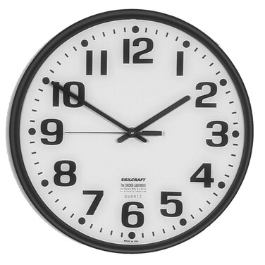 Quartz Wall Clock Slimline - Plastic Frame - 12-3/4" Diameter - Black Case/White Face, 6645-01-389-7944