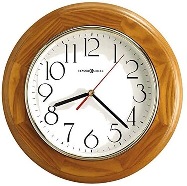 Howard Miller Grantwood Wall Clock 620-174 &acirc;&euro;&ldquo; 11.5-Inch Champagne Oak Finish, Round Brass-Finished Bezel, Natural Home Decor, White Dial, Quartz Movement Timepiece