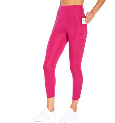 Bally Total Fitness Women's Standard Bow High Rise Pocket Ankle Legging, Festival Fuchsia, Medium