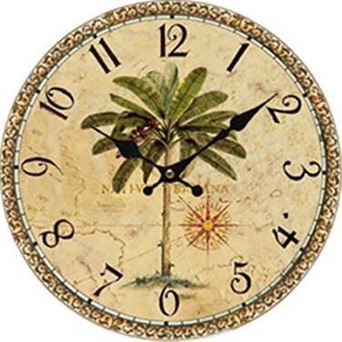 Moonluna Palm Tree Wooden Rustic Wall Clock Farmhouse Style Silent Round Clock for Home Decoration 10 Inches