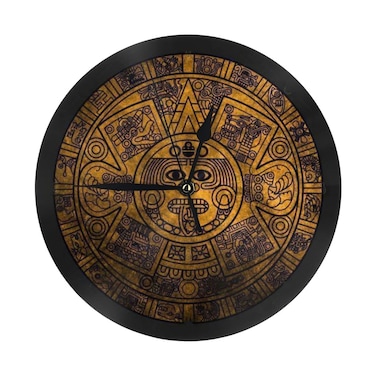 QCHAOR Aztec Calendar Mayan Sun Stone 10in Battery Round Wall Clock Non-Ticking Silent Clock -Rune Witch Style Decorative for Living Room, Kitchen, Home,Bathroom, Bedroom, Laundry Room