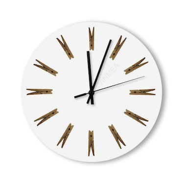 VinMea Decorative Wall Clock Silent Non Ticking Laundry Room Clothespins Home Decor Wall Clock Round 12 Inches