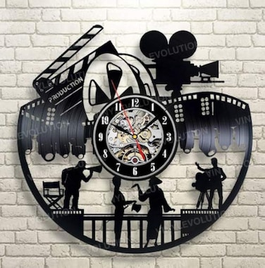 Kovides Cinema Gift Idea for Men and Woman Retro Vinyl Record Clock Vintage Wall Clock Movie Decorations for Party Cinema Film Movie Series Actors Production Wall Clock 12 Inch Film Director Art