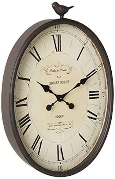 Creative Co-Op Oval Metal Wall Clock with Bird