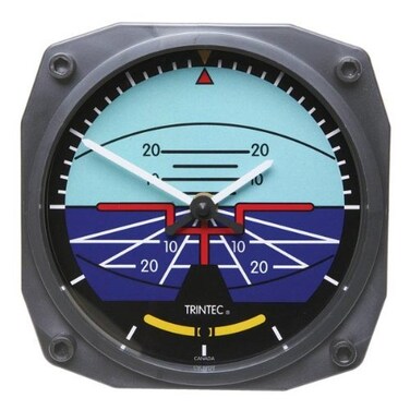 Trintec Artificial Horizon Clock 6.5" Square Novelty Aviation