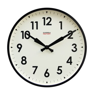 Cloudnola Station Metal Wall Clock, Black and White, 18 inch Diameter, Silent Non Ticking, Battery Operated Quartz Movement