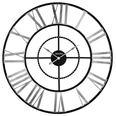 Bulova C4877 Zeeland Oversized Wall Clock, Black/Silver