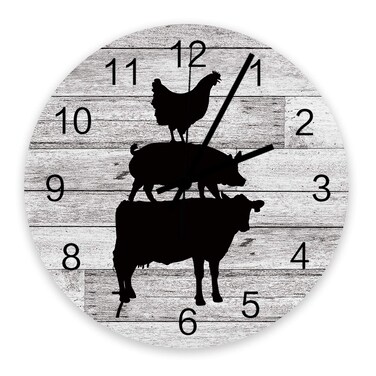 Greeeen Inch Silent Non Black Cow Pig Chicken Retro Wood Grain Roman Numeral Hands Clock Home Decor for Kitchen, Living Room, Bedroom, Office Greeeen TYF20201226SWXF04776CKBAGRN Farm Animalsgrn8622