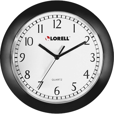 Lorell Wall Clock with Arabic Numerals, 9-Inch, White Dial/Black Frame