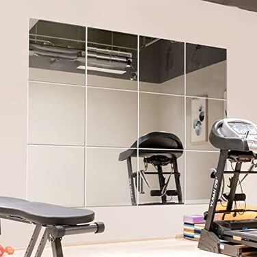 Murrey Home Gym Mirrors 10" Square Wall Mounted Mirror, Frameless Mirror for Wall, Set of 12, 2mm