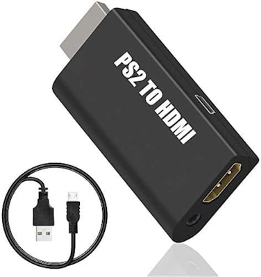 E-Universal PS2 to HDMI Converter Adapter PS2 AV Multi-Out Plug with 3.5mm Headphone Audio Output with a Micro USB Cable - Black