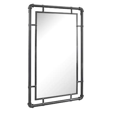 Stonebriar 29.1" x 16.7" Rectangle Industrial Black Metal Pipe Wall Mirror with Attached Hangers, Decorative Modern Decor for The Living Room, Bedroom, Bathroom, Hallway, and Entryway