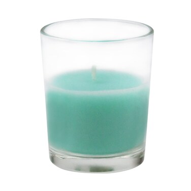 Zest Candle 12-Piece Votive Candles, Aqua Round Glass