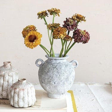 Creative Co-Op Stoneware Vase with Handles with Distressed Reactive Glaze, Grey