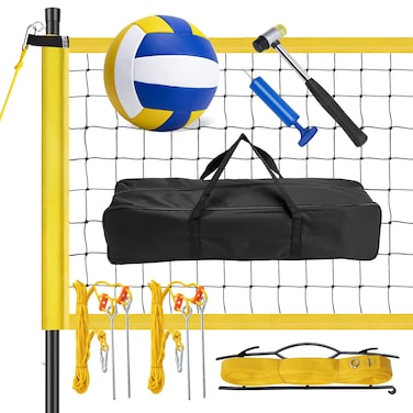 Volleyball Net for Backyard, Volleyball Net Outdoor, Volleyball Net Set with Poles, Portable Volleyball Set for Backyard with Professional Volleyball Net, Volleyball, Hammer, Boundary Line, Carry Bag