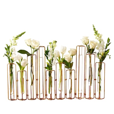 Two's Company Hinged Flower Vases - Decorative Metal and Glass Vases, Gold Leaf Design, Modern Home Decor, Unique Centerpiece Vases, Versatile Giftable Decorative Items - Set of 10