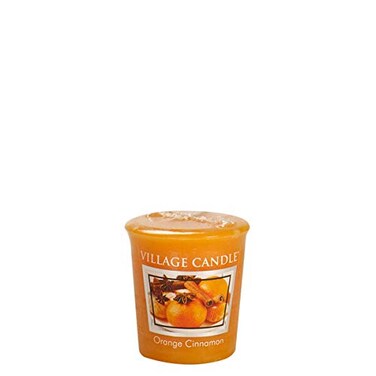 Village Candle Orange Cinnamon Wrapped Votive Candle, 2 Oz, Traditions Collection, Orange