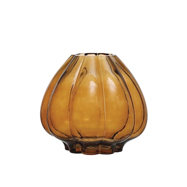 Bloomingville 9.75 Inches Round Fluted Glass Vase, Brown