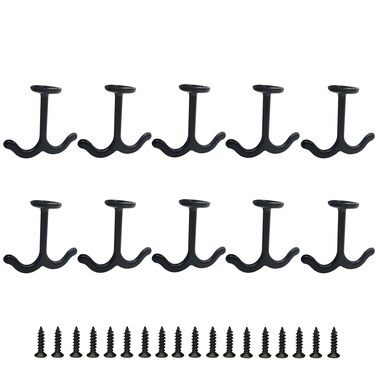 Sonny Brook Hams 10Pcs Double Prong Ceiling Hooks Clothes Towel Cup Key Hooks for Cupboard Wardrobe Top Kitchen Bathroom Garage Black Heavy Duty Hooks
