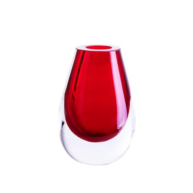 Cloudnola Teardrop Glass Flower Vase, Red, 4.3 x 6 inches, Thick Mouth-Blown Glass, for Home, Wedding, Gifting, and Events