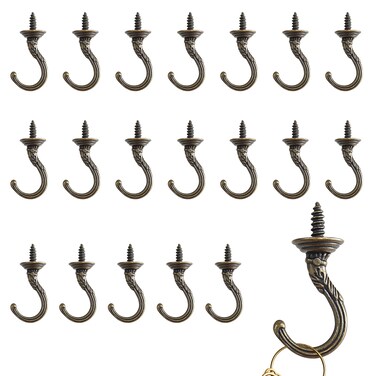 Svaitend 20 Pcs Screw Hooks, Pattern Carving Hooks Screw in Mug Hooks Metal Heavy Duty Screw Wood Wall Ceiling Hooks Plant Hooks Indoor Outdoor for Utensils Baskets Lights Wind Chimes Decor