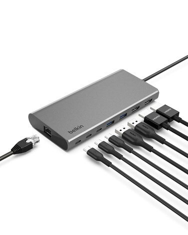Belkin Connect Universal USB-C 8-in-1 Dual Display Core Hub w/Silicon Motion Technology - Compatible with Mac, Windows, and Chromebook - 100W PD w/ 10Gbps Transfer Speeds &amp; 1GbE Ethernet - Silver
