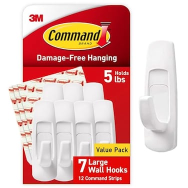 Command Large Utility Hooks, Holds up to 5 lb, 7 Hooks and 12 Command Strips, Damage Free Hanging Wall Hooks with Adhesive Strips, No Tools Adhesive Hooks for Hanging, Organization and Storage