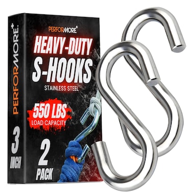Performore Stainless Steel S Hook, 3 Inch Heavy Duty S Shaped Hooks, Swing S Hooks, Hammock Hooks Hardware, Hanging Kitchenware, for Hanging and Utility Use, 550 Lbs Load Capacity, 2-Pack