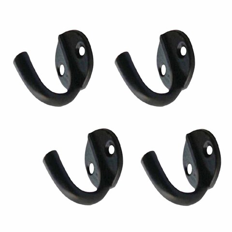 Renovators Supply Manufacturing Black Wrought Iron Wall Coat Hook Durable 1.6&quot; L Single Hooks for Towel, Kitchenware, Robe Or Jacket Wall Mount Rust Resistant Hanger Hooks with Hardware Pack of 4