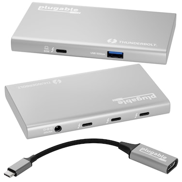 Plugable 5-in-1 Thunderbolt 4 Hub,Single 8K or Dual 4K Display; 4K HDMI Adapter Included, Offers Thunderbolt 4/3, USB4, and USB-C Expansion for Modern Mac and Windows Systems, Driverless