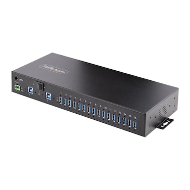 StarTech.com 16-Port Industrial USB 5Gbps Hub with Power Adapter, Metal, DIN/Surface/Rack Mountable, Dual-Host Hub/Switch, TAA