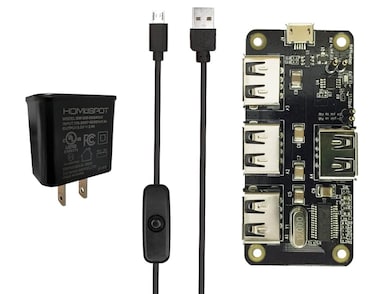 MakerSpot 4-Port Stackable USB Hub HAT for Raspberry Pi Zero W V1.3 &amp; Pi Zero W /2W with 2.4A Power Supply &amp; 1.5m Micro USB Cable with On Off Switch