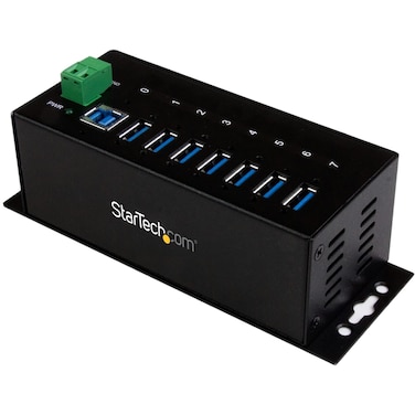 StarTech.com 7-Port USB 3.0 Hub - 5Gbps - Metal Industrial USB-A Hub with ESD Protection &amp; 350W Surge Protection - Din Rail Wall or Desk Mountable - TAA Compliant USB Expander Hub (ST7300USBME)