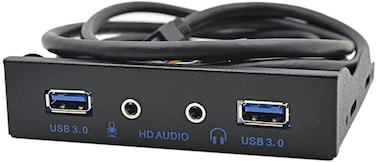 C-Zone 3.5" Floppy Bay High Speed 5 Gbps 20Pin 2 Port USB 3.0 Hub HD Audio 3.5mm Earphone Jack Mic Interface PC Front Panel Adapter