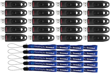 SanDisk 32GB 20 Pack Flash Drives Ultra 3.0 USB Drives for Laptop and Computer - High Performance Thumb Drives (SDCZ48-032G-U46) Pen Drive Bulk Pack Bundle with (20) Everything But Stromboli Lanyards