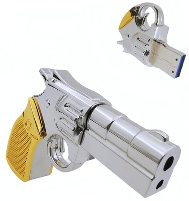 WooTeck 128GB Metal Revolver Gun USB 3.0 Flash Drive Silver