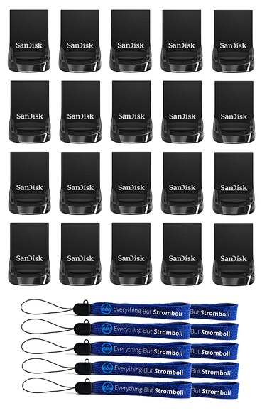 SanDisk 16GB Ultra Fit USB 3.1 Flash Drive (20 Pack) High Speed Memory Pen Drive (SDCZ430-016G-G46) Bundle with (10) Everything But Stromboli Lanyards
