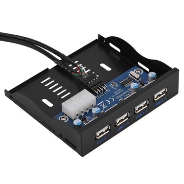 Pomya 4-Port Front Panel USB Hub, USB2.0 Floppy Front Panel 3.5'' Floppy Bay 9 Pin to 4 Interface USB 2.0 HUB for Computer Desktop