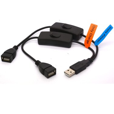 GLHONG USB Splitter Y Cable with ON/Off 303 Switch, USB 2.0 Male to 2 Female Power Charge Data Extension Cord for Led Strip, USB Fan and Data (30cm)