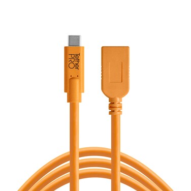 TetherPro USB-C to USB A Female Adapter (Extender) Cable   for Fast Transfer and Connection Between Camera and Computer   High Visibility Orange   15 Feet (4.6 m)   Tether Tools