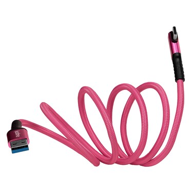 KONDOR BLUE X iJustine Pink Braided Cable (3 Ft., USB-A to USB-C RA)